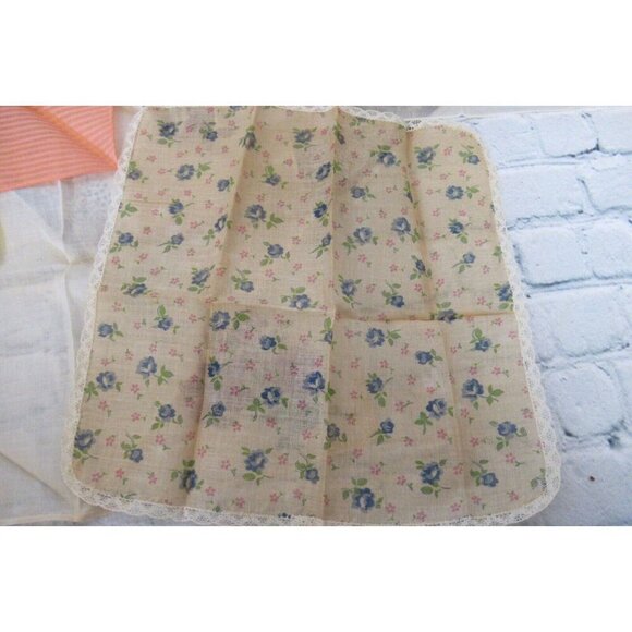 Vintage MCM Handkerchiefs Lot 10 Lace Embroidered Prints Solids Mix Some In Box - Picture 5 of 16